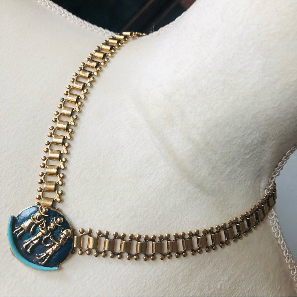 Vintage Diorios Egyptian revival enamel book chain necklace